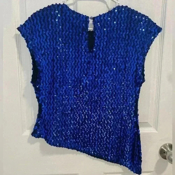 1980s Blue Sequin Sleeveless Blouse by Glenrob Size Medium - Picture 5 of 10